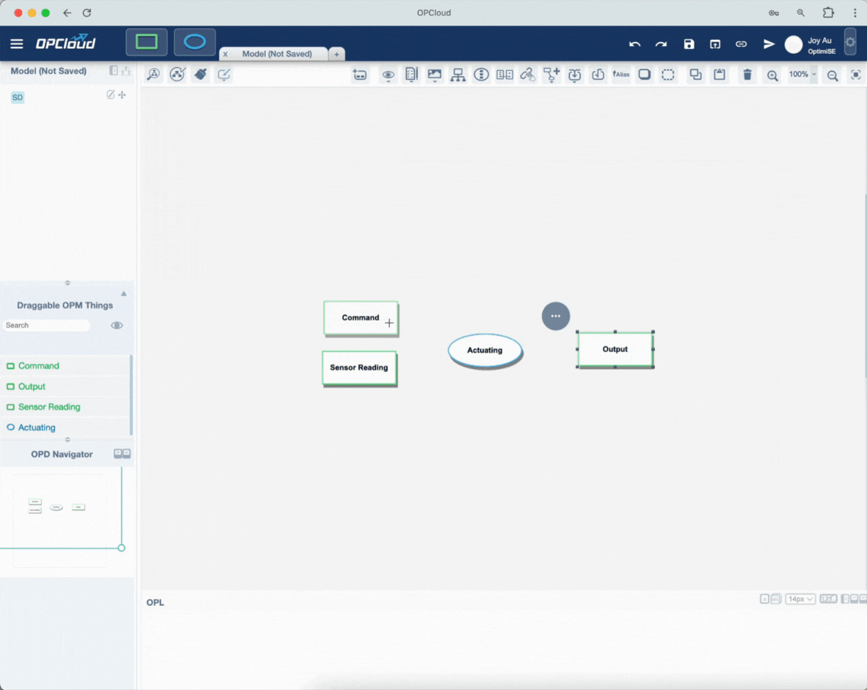 Actuating of system, created by author using OPCloud