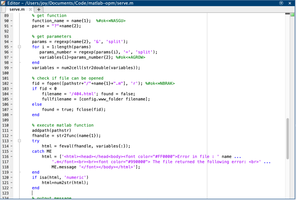 Example MATLAB server script 